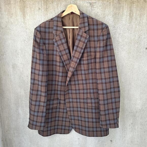 Hardy Amies Blazer Vintage 90s Wool Plaid One Button Long Sleeve Size Large - Picture 1 of 3